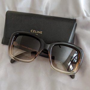 Celine square sunglasses brown clear gradient fade black leather case CL401621